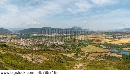 Panoramic View Of The Town Of Las Latas Near Sabiñanigo, Aragon Pyrenees. Spain