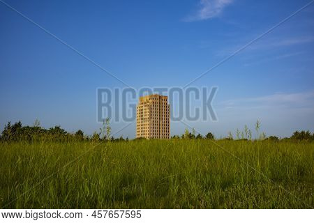 The North Dakota State Capitol, Pictured Here From The Capitol Grounds Native Prairie At Bismarck, I