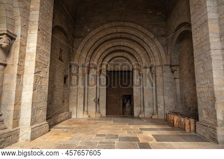 Main Entrance Of The Cathedral Of San Pedro De Jaca In Aragon. Spain