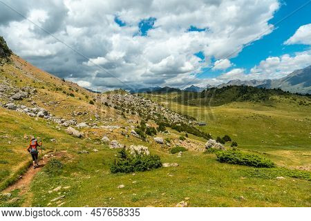Trekking Towards Ibon De Piedrafita In The Tena Valley In The Pyrenees, Huesca, Spain