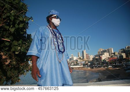 Salvador, Bahia, Brazil - February 2, 2022: Candomble Devotees And Supporters Of The African Matriaz