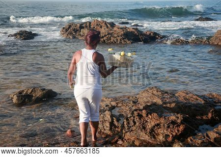 Salvador, Bahia, Brazil - February 2, 2022: Candomble Devotees And Supporters Of The African Matriaz
