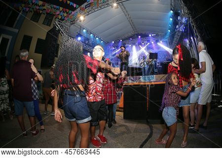Salvador, Bahia, Brazil - June 26, 2022: People Dancing Forro During A Party In Honor Of Sao Joao In
