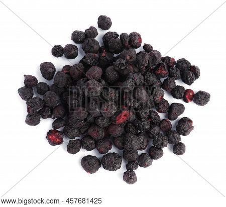 Pile Of Freeze Dried Blueberries On White Background, Top View