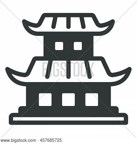 Chinese Style Two Storey House, Chinese Roof - Vector Sign, Web Icon, Illustration On White Backgrou