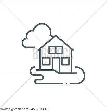 Flooded House Line Icon. Linear Style Sign For Mobile Concept And Web Design. Flooding Disaster Outl