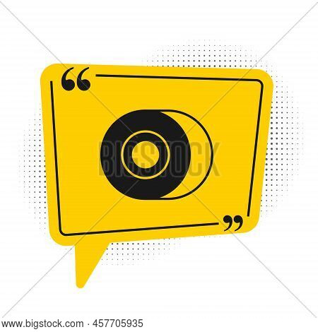 Black Skateboard Wheel Icon Isolated On White Background. Skate Wheel. Yellow Speech Bubble Symbol. 