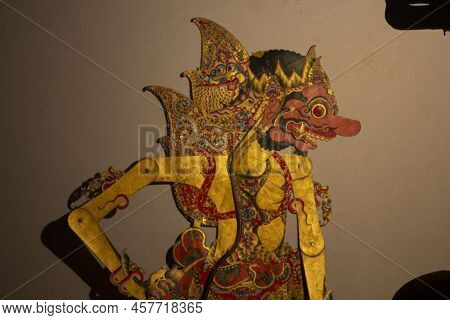 Wayang Kulit Or Shadow Puppets From Java, Indonesia Puppet Show By Dalang Or Puppeteer . Wayang Made