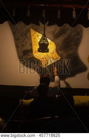 Wayang Kulit Or Shadow Puppets From Java, Indonesia Puppet Show By Dalang Or Puppeteer . Wayang Made