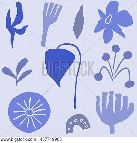 Abstract Scandinavian Floral Seamless Pattern, Hand Drawn Flower Shapes Background