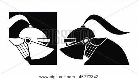 Silhouette of white and black knight. Vector.