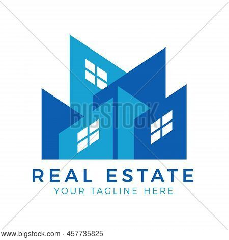 Modern Real Estate, Blue Building Design, Home Logo Template