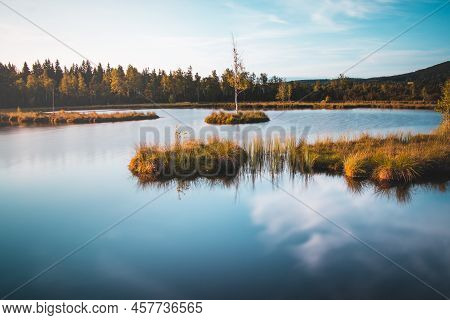 Sunset At A Famous Tourist Spot In The Bohemian Forest In The South Of The Czech Republic.the Peat B