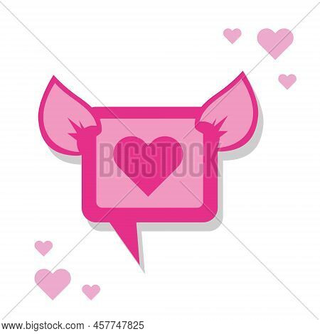 Pink Heart Icon With Ears. Pig Ears Icon. Isolated Image On A White Background.