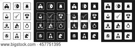 Set Witch Cauldron, Witches Broom, Bottle With Potion, Mantle, Cloak, Cape, Magic Hat, Moon And Star
