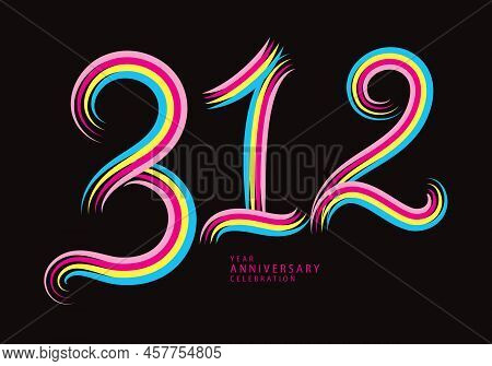 312 Number Design Vector, Graphic T Shirt, 312 Years Anniversary Celebration Logotype Colorful Line,