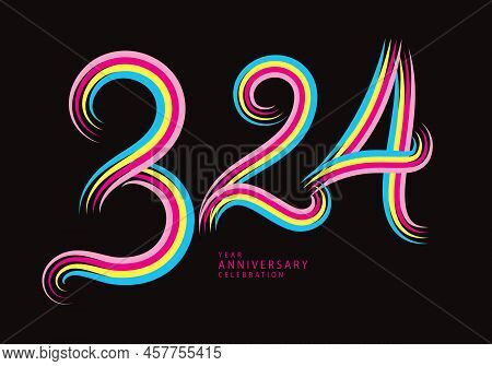 324 Number Design Vector, Graphic T Shirt, 324 Years Anniversary Celebration Logotype Colorful Line,