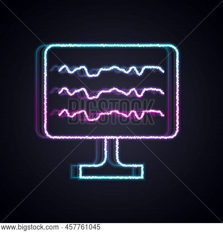 Glowing Neon Line Encephalogram Icon Isolated On Black Background. Electrical Activity. Vector