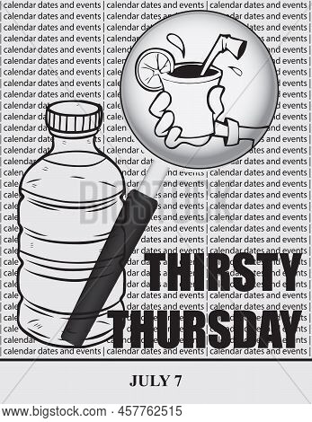 Creative Illustration For Calendar Dates And Events In July - Thirsty Thursday