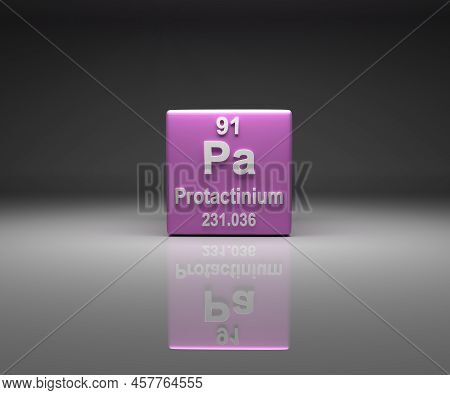 Cube With Protactinium Number 91 Periodic Table, 3d Rendering