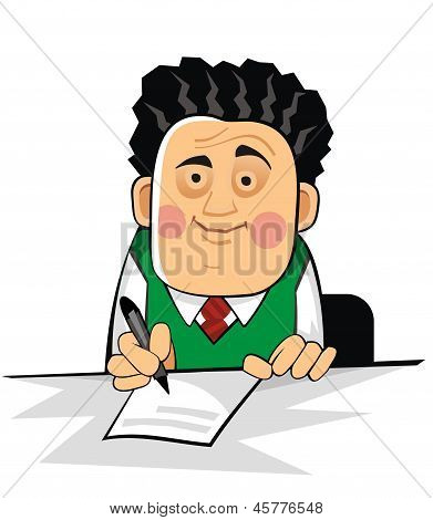 business man with pan on the desk