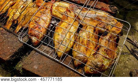 Grilled Fish, Grilled Fish Nile Tilapia Grilled On Hot Charcoal