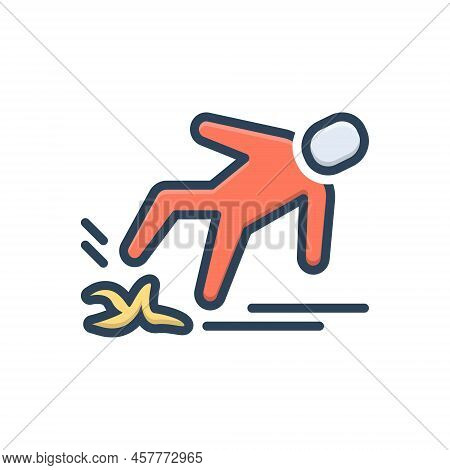 Color Illustration Icon For Slip Accident Banana-peel Mistake Topple Fall-down Fall-in Fail Accident