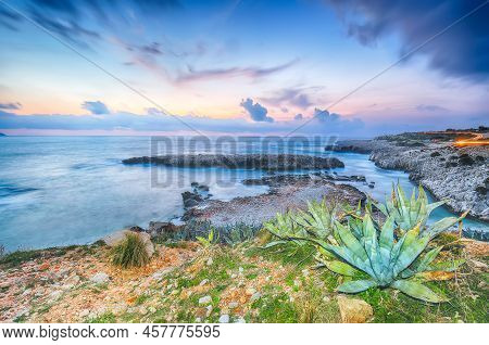 Spectacular Seascape Of Isolidda Beach Near San Vito Cape. Popular Travel Destination Of Monte Cofan
