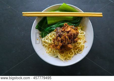 Mie Ayam Or Noodles Chicken Is Traditional Food From Indonesia, Asia Made From Noodle, Chicken, Chic