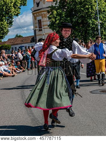 Straznice, Czech Republic - June 25, 2022 International Folklore Festival. A Man And A Woman In Folk