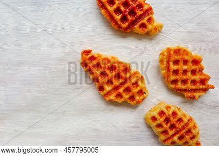 Croissant Waffle Or Croffle With Chocolate Sauce Served In Box And White Background