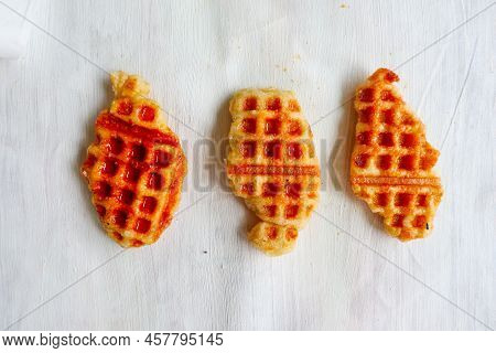 Croissant Waffle Or Croffle With Chocolate Sauce Served In Box And White Background
