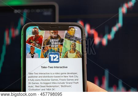 Take Two Interactive T2 Stock Price Increasing On The Trading Market With Uptrend Line Graph Bar Cha