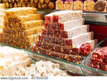 Turkish Strawberry Sweets On Market In Stambul.