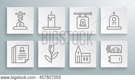 Set Line Death Certificate, Burning Candle, Flower Rose, Church Building, Crematorium, Signboard Tom