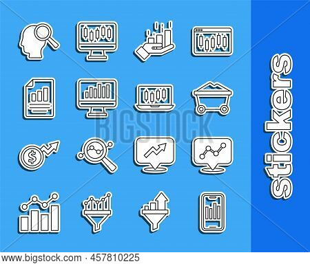 Set Line Mobile With Graph, Graph Chart Infographic, Coal Mine Trolley, Financial Growth, Monitor, D