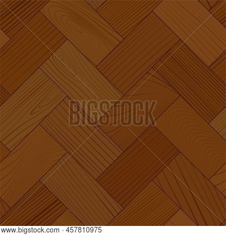 Wooden Mahogany Parquet, Seamless Herringbone Pattern. Hardwood Brown Zigzag Laminate Floor. Wood Te