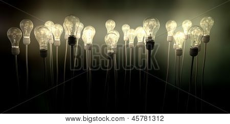 Light Bulbs gericht hemelwaarts met angstaanjagende gloed