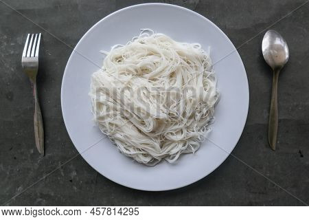 Bihun Or Vermicelli Or  Rice Noodles Or Angel Hair Isolated On Black Background