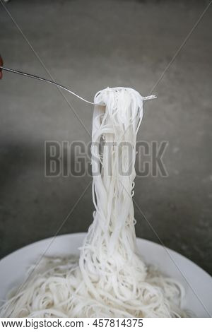 Bihun Or Vermicelli Or  Rice Noodles Or Angel Hair Isolated On Black Background