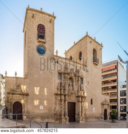 Alicante,spain - May 28,2022 - View At The Basilica Of Saint Mary In The Streets Of Alicante. Alican