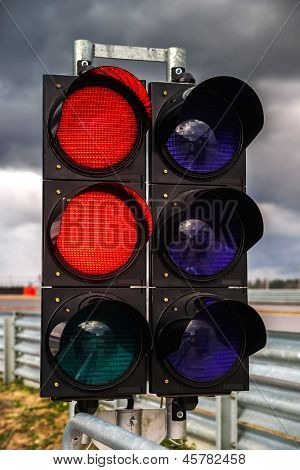 MOSCOW - April 24: Traffic light of Moscow Raceway track on April 24, 2013 in Moscow Russia