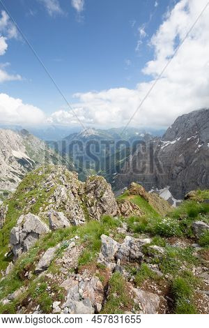 Between Italy And Austria: On The Top Of Mountain Near Volaia Lake Raunchkofer Mountain (lago Di Vol