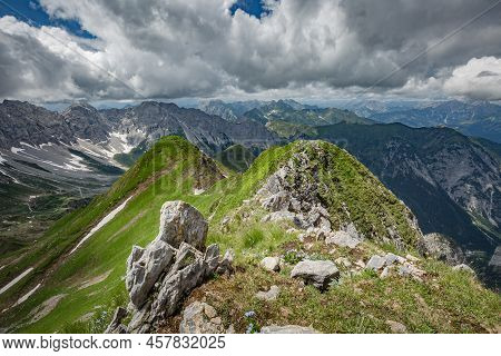 Between Italy And Austria: On The Top Of Mountain Near Volaia Lake Raunchkofer Mountain (lago Di Vol