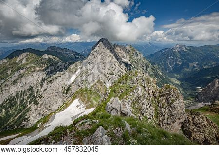 Between Italy And Austria: On The Top Of Mountain Near Volaia Lake Raunchkofer Mountain (lago Di Vol