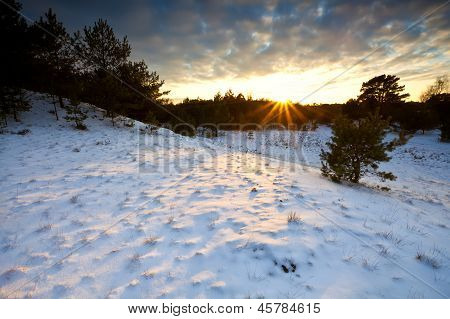 Zachód słońca nad Winter Hill w Veluwe