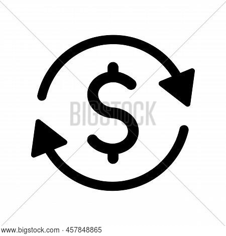 Dollar Sign With Circle Of Arrows, Black Vector Icon, Finance Exchange