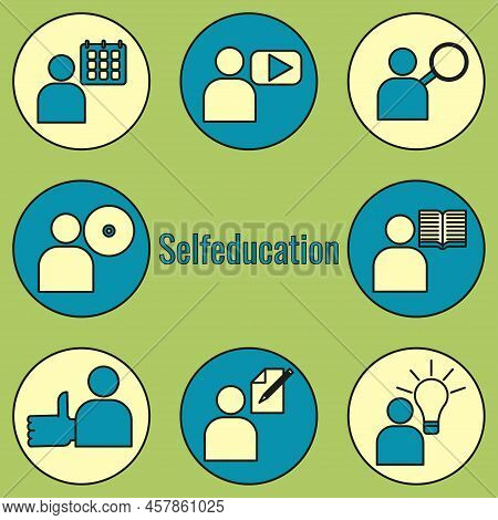 Selfeducation Icon Set. Color Illustration For Application. Vector.