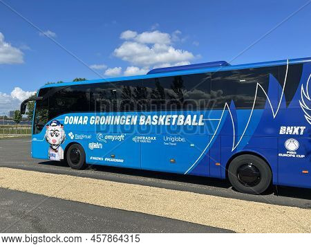 Almere, The Netherlands - July 1, 2022: Donar Groningen Players Bus. Donar Is A Dutch Professional B