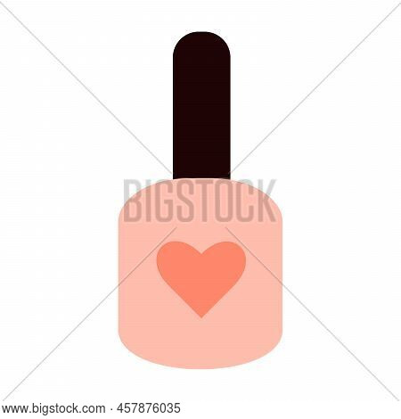 Nail Polish With A Heart On The Bottle. Flat Graphic Vector Illustration, Isolated, Cosmetics, Beaut